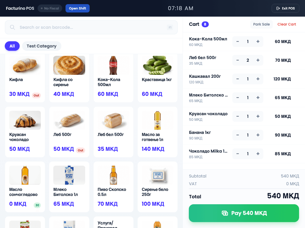 Facturino POS on tablet device